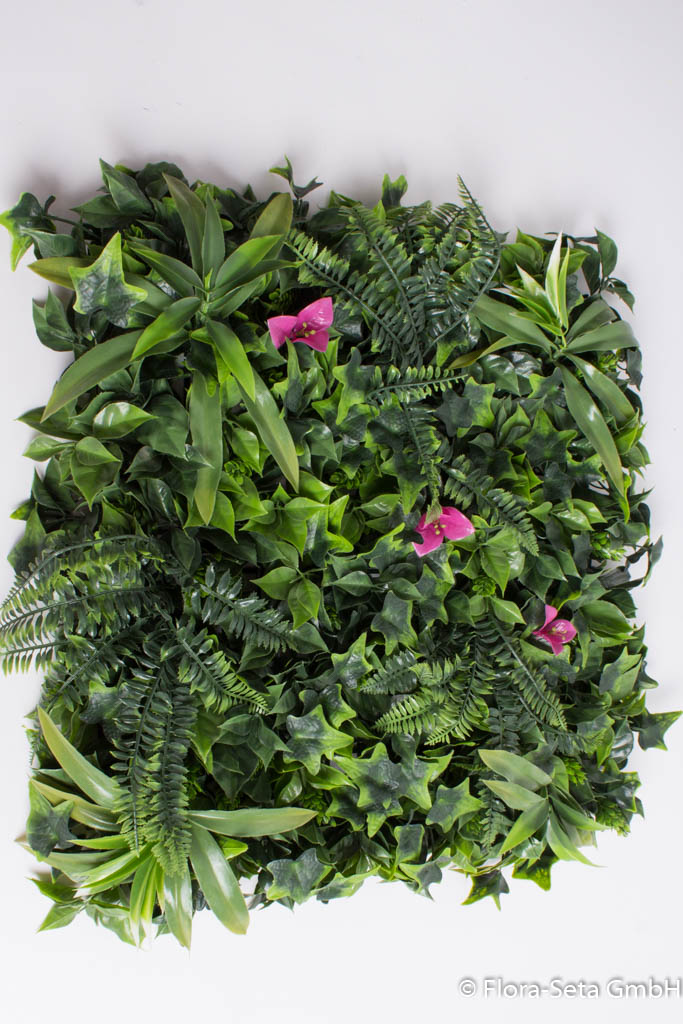 Grünblätter-Mix-Matte mit pinken Blüten, 50x50 cm, UV-improved