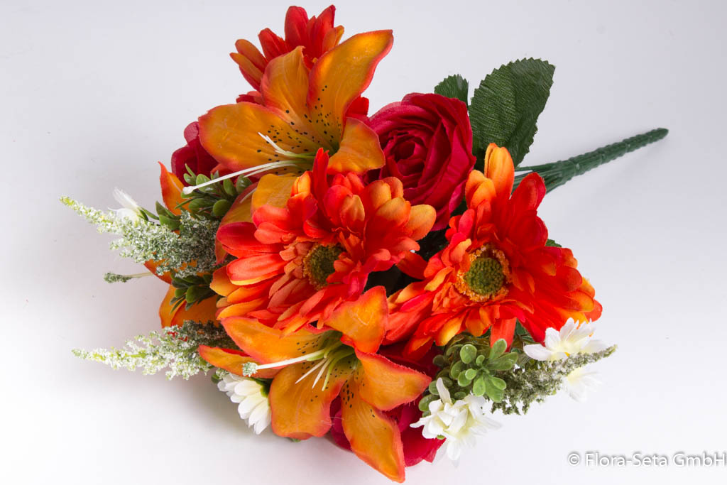 rot-orange künstlicher Rosen-Gerbera-Lilien-Strauß, Farbe: